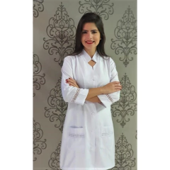 Jaleco feminino gabardine manga 3/4 com aplicação de renda entremeios cod.128C
