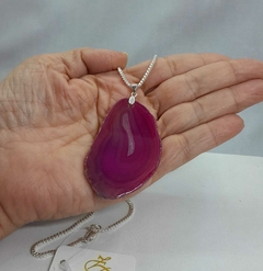 Colar Ágata Rosa em Prata - Zem Semijoias