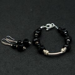 CONJUNTO PRATA ONIX PITANGA PRETA - Zem Semijoias