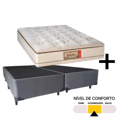 Conjunto Colchão King Eco Naturalité Plus Molas Ensacadas Sankonfort com Box Universal Cinza Linhão 193x203x75cm