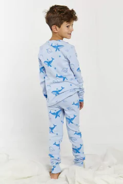 Pijama "NEIL" base celeste, estampado full en internet
