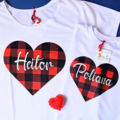 Par camisetas Coração Xadrez Personalizado
