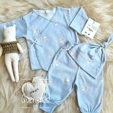 Ajuar de Verano c/Cinta - Celeste Pastel. Elefantes Baby