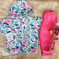 Conjunto Frisado: Campera Estampada + Pantalón: Amapolas Magenta y Turquesa en internet