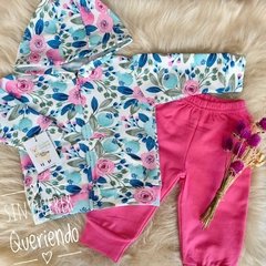 Conjunto Frisado: Campera Estampada + Pantalón: Amapolas Magenta y Turquesa en internet