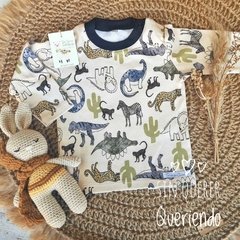 Remera de Algodón Oliva y Crudo - Dinos de Colores