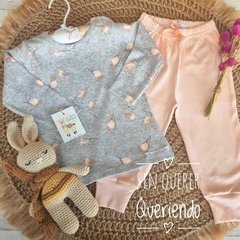 Conjunto De Algodón - Remera + Pantalón con Puño - Modelo PÁJAROS DURAZNO - comprar online