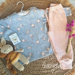 Conjunto De Algodón - Remera + Pantalón con Puño - Modelo PÁJAROS DURAZNO