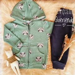 Conjunto de Frisa Mapaches Verde Musgo