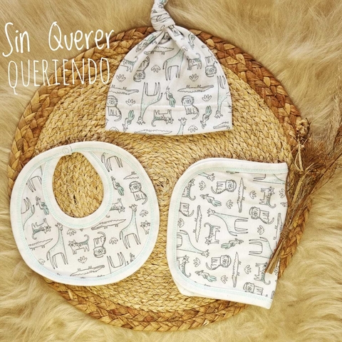 Set de Nacimiento Estampado: Babero, Babita y Gorrito