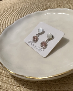 Aros corazón + cristal rosa