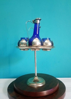 Elegante e Antigo Conjunto Galheteiro Anos 50 Vidro Azul - comprar online