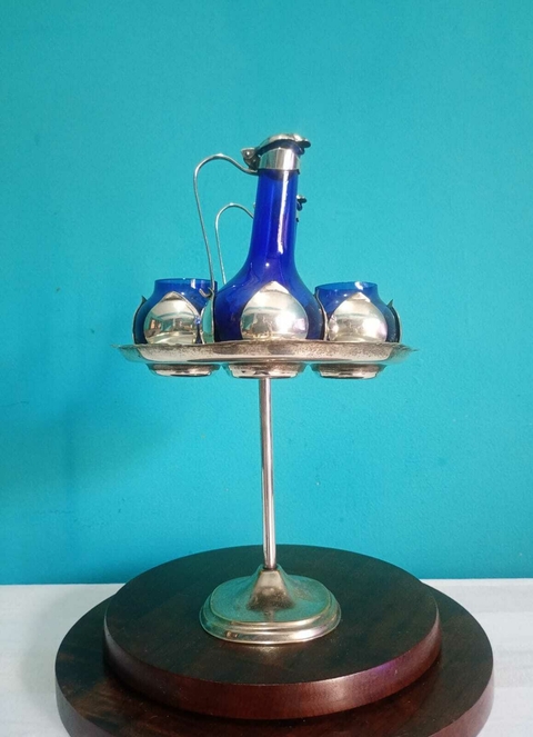 Elegante e Antigo Conjunto Galheteiro Anos 50 Vidro Azul - comprar online