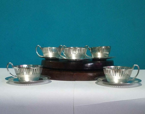 Antigo jogo de suportes para xícaras com pires - Prata Wolff - comprar online