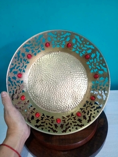 Antiga Fruteira/ Centro de Mesa em Metal dourado com banho de prata / Turquesa vermelha - comprar online