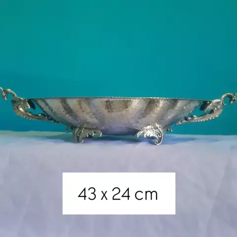 Antiga e linda fruteira/ centro de mesa Espessurado a prata com pássaros nas pegas