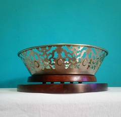 Antiga Fruteira/ Centro de Mesa em Metal dourado com banho de prata / Turquesa vermelha - comprar online