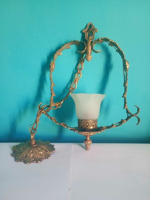 Antiga luminária de teto / lustre pendente em bronze Floral