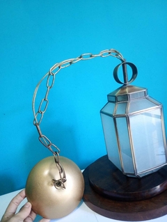 Antiga luminária de teto / lustre em metal e vidro Satine na internet