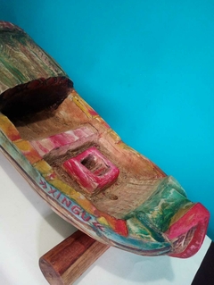 Escultura em madeira esculpida a mão - Barco - Achados e Encantos