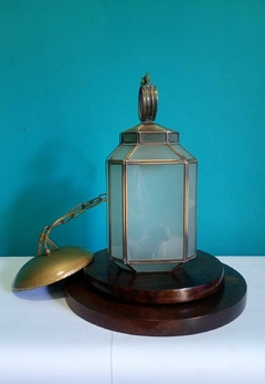 Imagem do Antiga luminária de teto / lustre em metal e vidro Satine