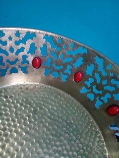 Antiga Fruteira/ Centro de Mesa em Metal dourado com banho de prata / Turquesa vermelha - Achados e Encantos