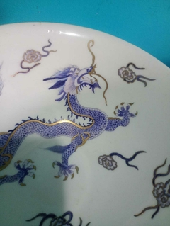 Antiga Tigela em Porcelana Pintada a Mão Oriental / Dragão - Assinada - loja online