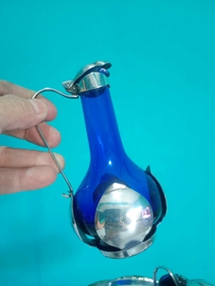 Imagem do Elegante e Antigo Conjunto Galheteiro Anos 50 Vidro Azul