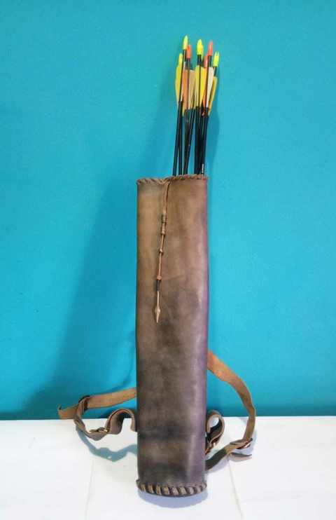 Antiga aljava em couro Com alça dupla estilo mochila