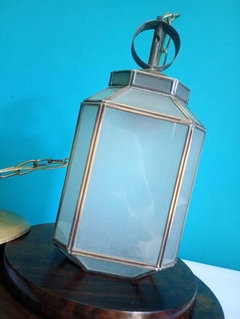 Antiga luminária de teto / lustre em metal e vidro Satine