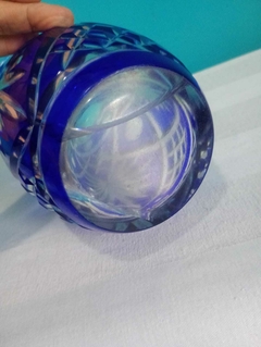 Belíssimo vaso cristal doublé tcheca azul cobalto - loja online