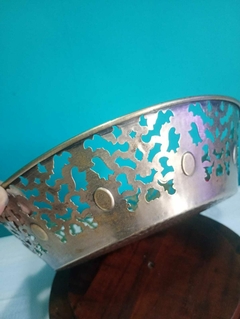 Antiga Fruteira/ Centro de Mesa em Metal dourado com banho de prata / Turquesa vermelha - loja online