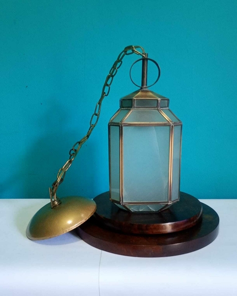 Antiga luminária de teto / lustre em metal e vidro Satine