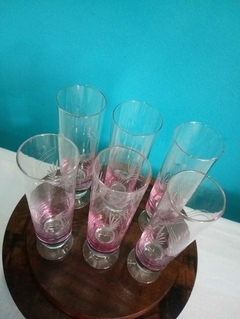 Jogo de taças / flutê em cristal lapidado 6 unidades Rosa - loja online