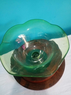 Delicada Fruteira / Centro de Mesa em Vidro Verde