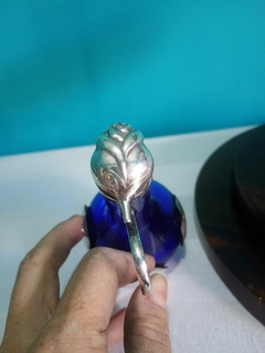Elegante e Antigo Conjunto Galheteiro Anos 50 Vidro Azul