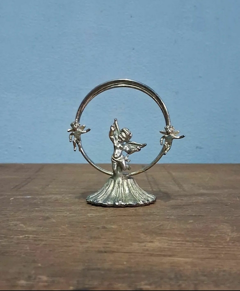 Antigo Porta Guardanapo Circular Espessurado a Prata Anjinho