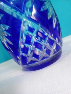 Belíssimo vaso cristal doublé tcheca azul cobalto - comprar online