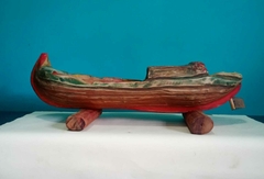 Escultura em madeira esculpida a mão - Barco - Achados e Encantos