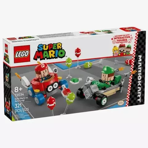 Lego Super Mario Kart Bebê Vs Luigi Bebê 321 Peças - Blocos de Montar