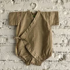 Body Kimono Listrado Verde, Rosa e Marrom