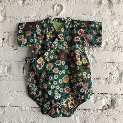 Body Kimono Floral Mari - fundo verde