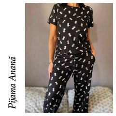 PIJAMA PALAZZO ♥ Negro Ananá manga corta ♥