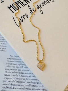 Choker Bolinha com Pingente Coração Cravejado Banhado em Ouro 18k - comprar online