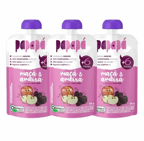 Papinhas de bebe maça e ameixa orgânica e sem açúcar kit 3