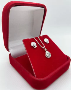 Conjunto Colar e Brincos Concha PP CB0007 Prata - comprar online