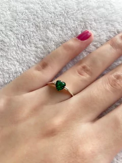 Anel Amélia Coração Verde A0030 - Prata - comprar online