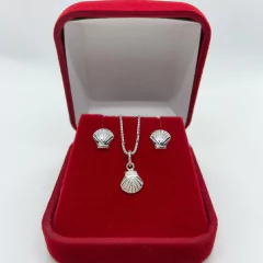 Conjunto Colar e Brincos Concha PP CB0007 Prata