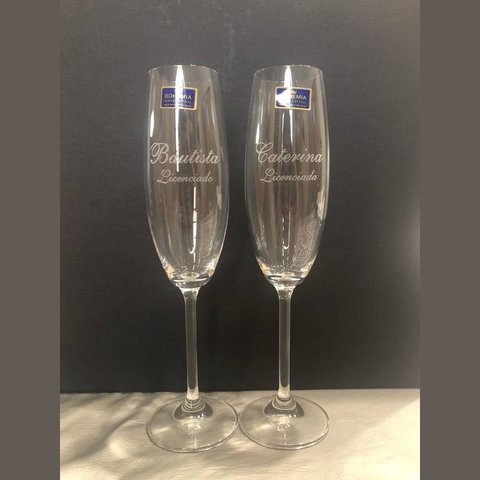 Copa de champagne de cristal Bohemia con grabado láser de alta definición