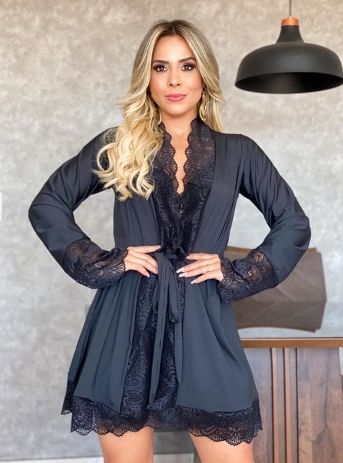 Robe preto com renda (somente o robe)